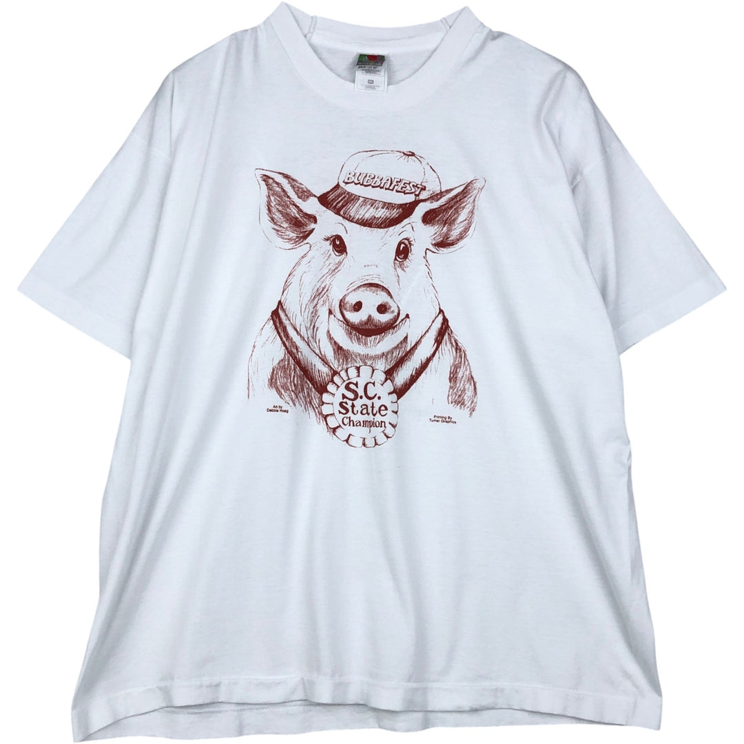 90'S Fruit of the Loom Best Pig Pattern Animal T-Shirt, Made in USA, Men's XXL equivalent, Vintage cotton white type Vintage Second Hand