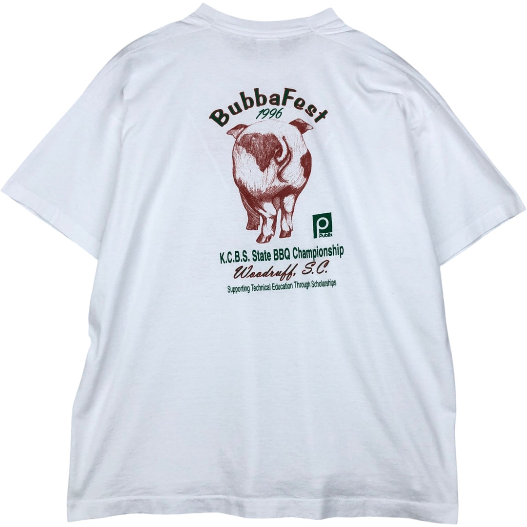 90'S Fruit of the Loom Best Pig Pattern Animal T-Shirt, Made in USA, Men's XXL equivalent, Vintage cotton white type Vintage Second Hand