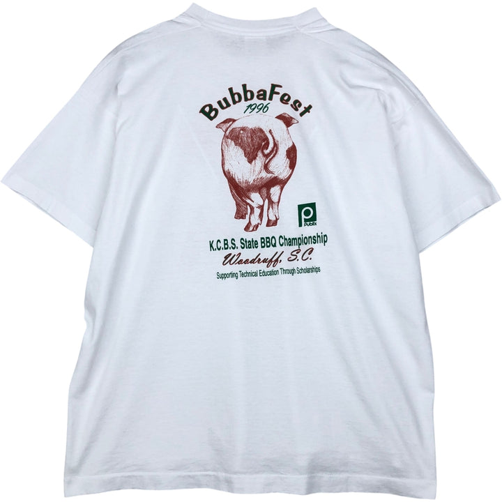 90'S Fruit of the Loom Best Pig Pattern Animal T-Shirt, Made in USA, Men's XXL equivalent, Vintage cotton white type Vintage Second Hand