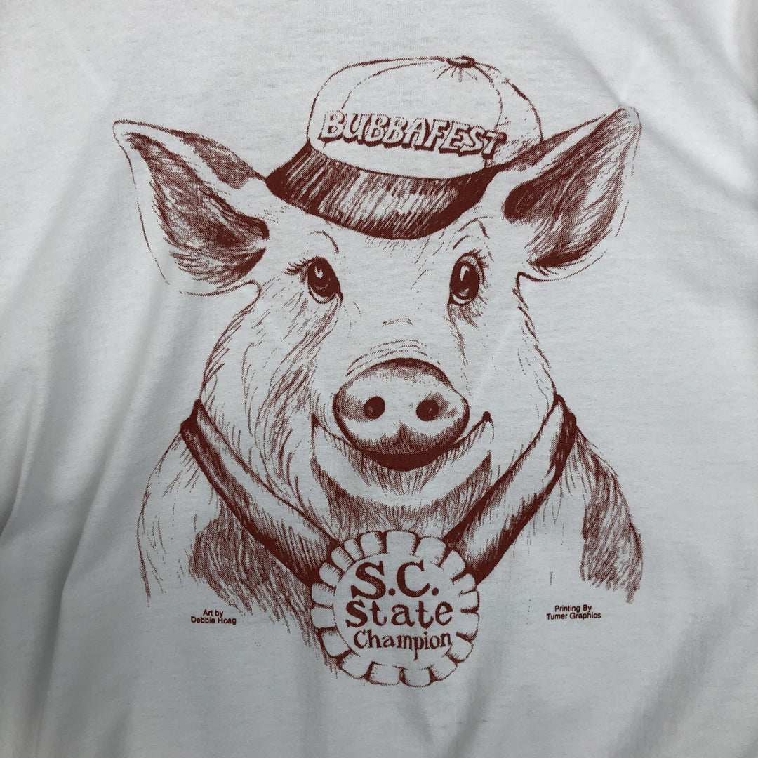 90'S Fruit of the Loom Best Pig Pattern Animal T-Shirt, Made in USA, Men's XXL equivalent, Vintage cotton white type Vintage Second Hand