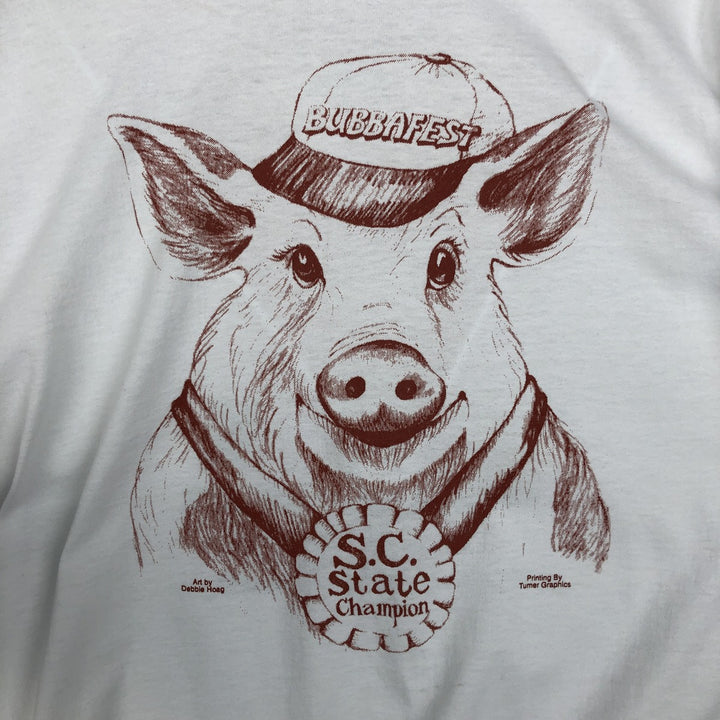 90'S Fruit of the Loom Best Pig Pattern Animal T-Shirt, Made in USA, Men's XXL equivalent, Vintage cotton white type Vintage Second Hand
