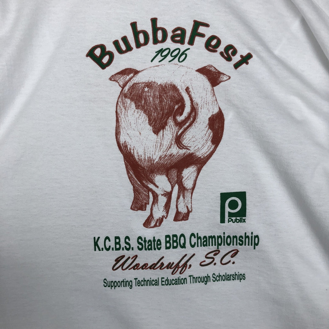 90'S Fruit of the Loom Best Pig Pattern Animal T-Shirt, Made in USA, Men's XXL equivalent, Vintage cotton white type Vintage Second Hand