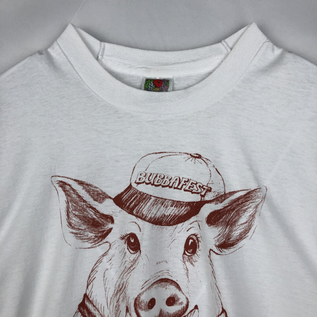 90'S Fruit of the Loom Best Pig Pattern Animal T-Shirt, Made in USA, Men's XXL equivalent, Vintage cotton white type Vintage Second Hand