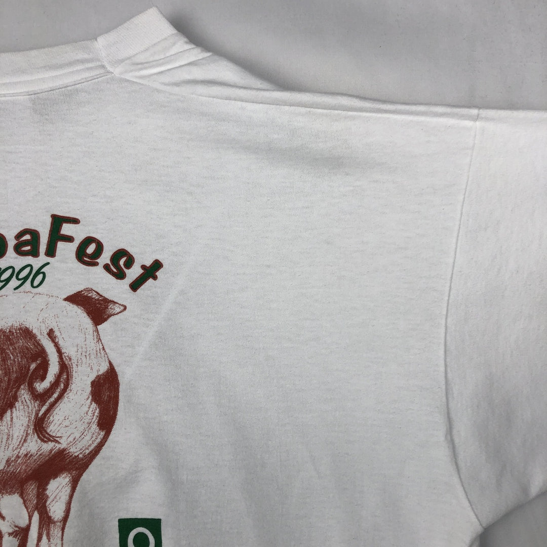 90'S Fruit of the Loom Best Pig Pattern Animal T-Shirt, Made in USA, Men's XXL equivalent, Vintage cotton white type Vintage Second Hand