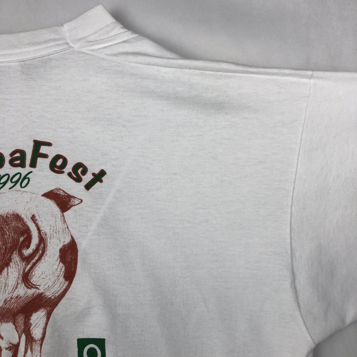 90'S Fruit of the Loom Best Pig Pattern Animal T-Shirt, Made in USA, Men's XXL equivalent, Vintage cotton white type Vintage Second Hand