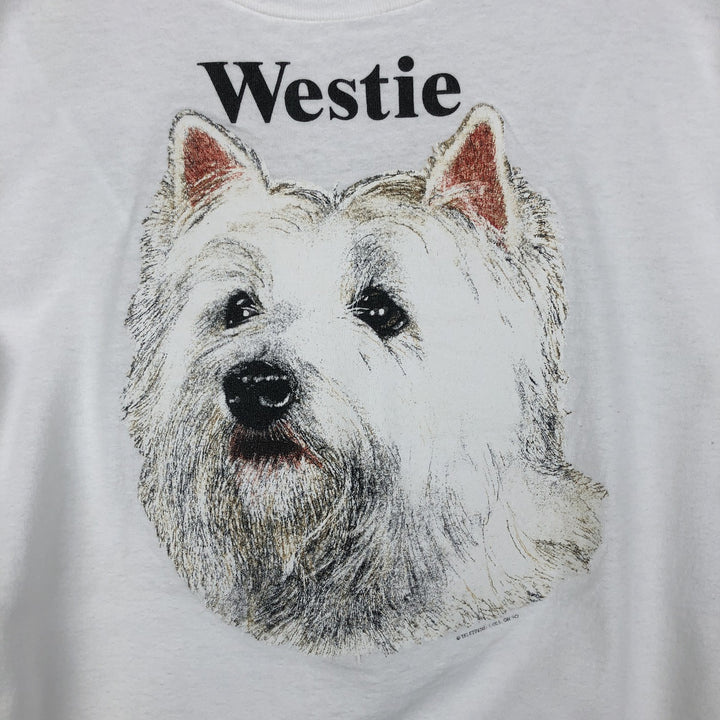 90'S ONEITA Westie West Highland White Terrier Dog Print Animal T-Shirt, Made in USA, Men's Size L (Equivalent), Vintage cotton white type Vintage Second Hand