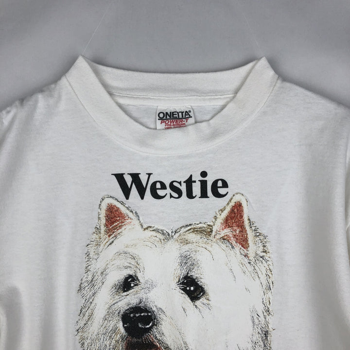 90'S ONEITA Westie West Highland White Terrier Dog Print Animal T-Shirt, Made in USA, Men's Size L (Equivalent), Vintage cotton white type Vintage Second Hand