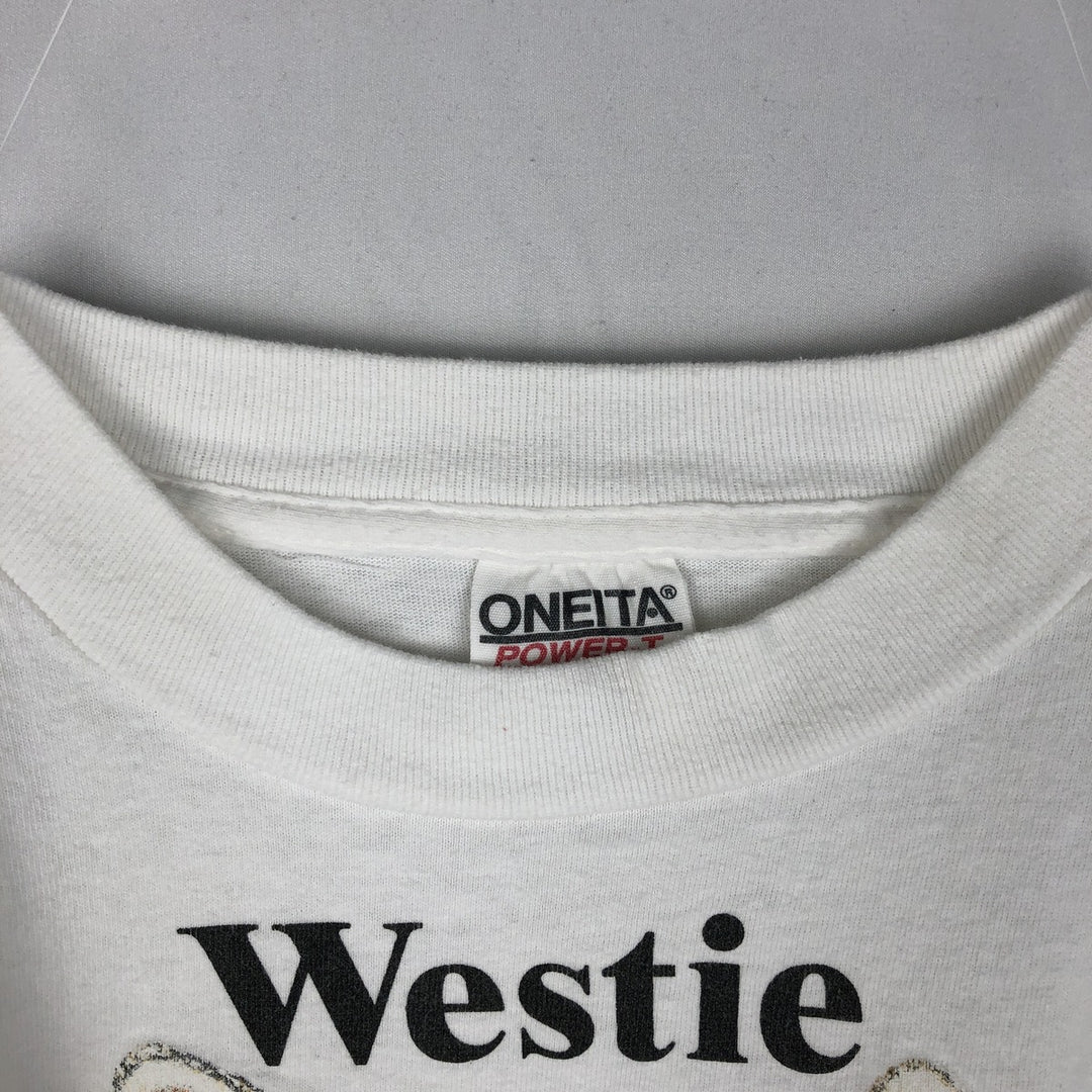 90'S ONEITA Westie West Highland White Terrier Dog Print Animal T-Shirt, Made in USA, Men's Size L (Equivalent), Vintage cotton white type Vintage Second Hand