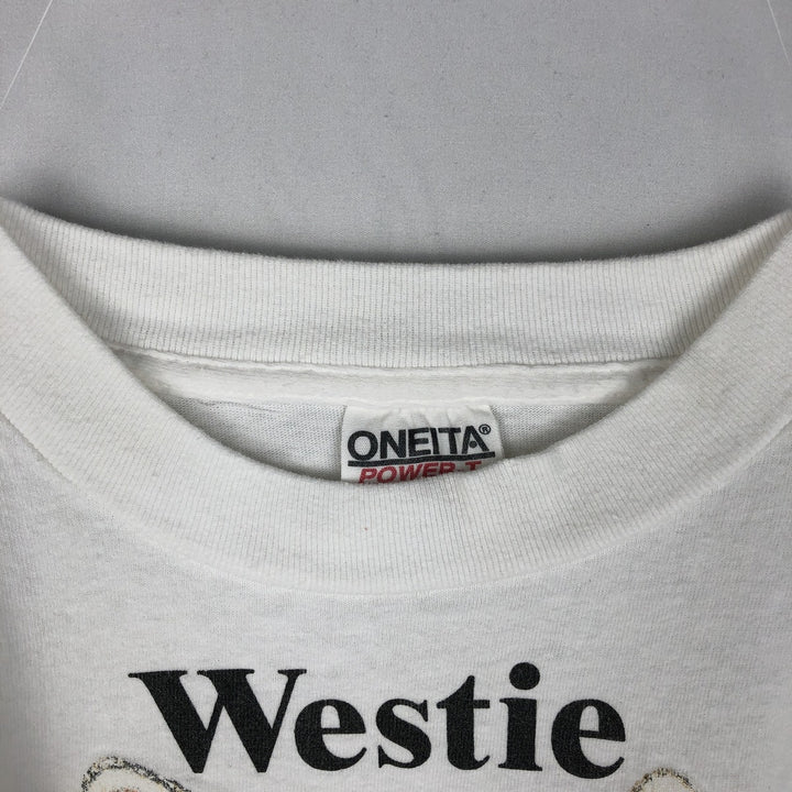 90'S ONEITA Westie West Highland White Terrier Dog Print Animal T-Shirt, Made in USA, Men's Size L (Equivalent), Vintage cotton white type Vintage Second Hand