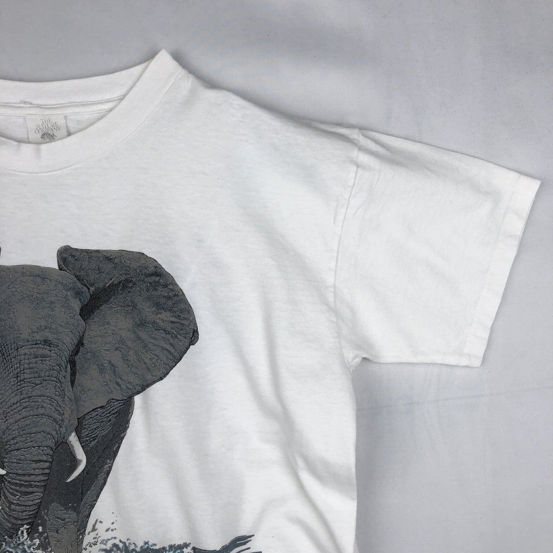 80'S THE NATURE COMPANY Elephant Pattern Animal T-Shirt, Made in USA, Men's Size M (Equivalent), Vintage cotton white type Vintage Second Hand