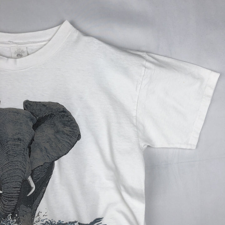 80'S THE NATURE COMPANY Elephant Pattern Animal T-Shirt, Made in USA, Men's Size M (Equivalent), Vintage cotton white type Vintage Second Hand
