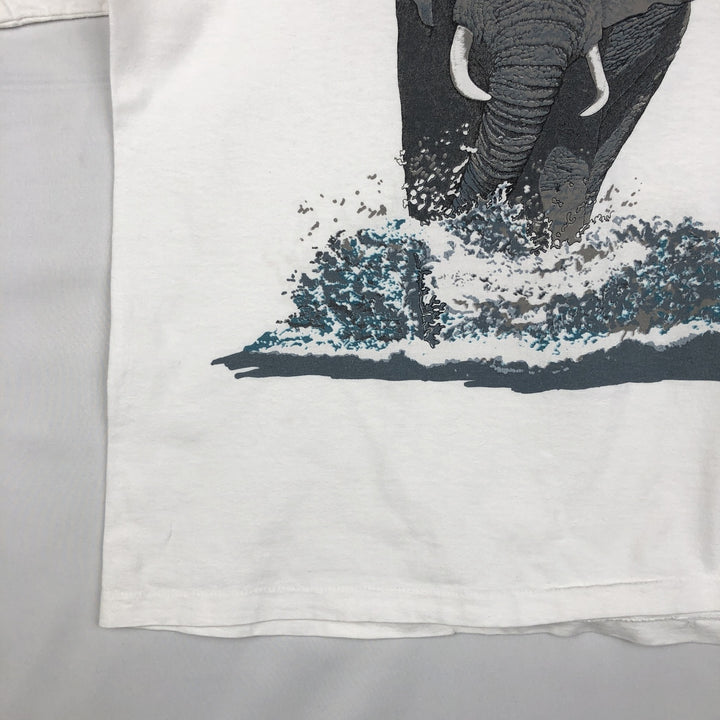 80'S THE NATURE COMPANY Elephant Pattern Animal T-Shirt, Made in USA, Men's Size M (Equivalent), Vintage cotton white type Vintage Second Hand