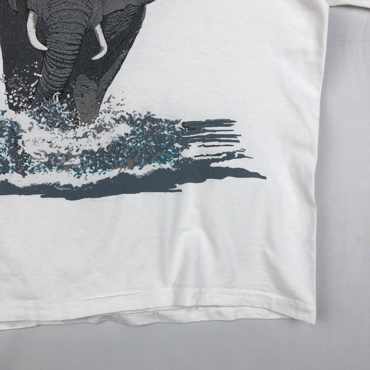 80'S THE NATURE COMPANY Elephant Pattern Animal T-Shirt, Made in USA, Men's Size M (Equivalent), Vintage cotton white type Vintage Second Hand