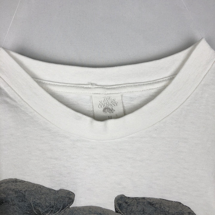 80'S THE NATURE COMPANY Elephant Pattern Animal T-Shirt, Made in USA, Men's Size M (Equivalent), Vintage cotton white type Vintage Second Hand