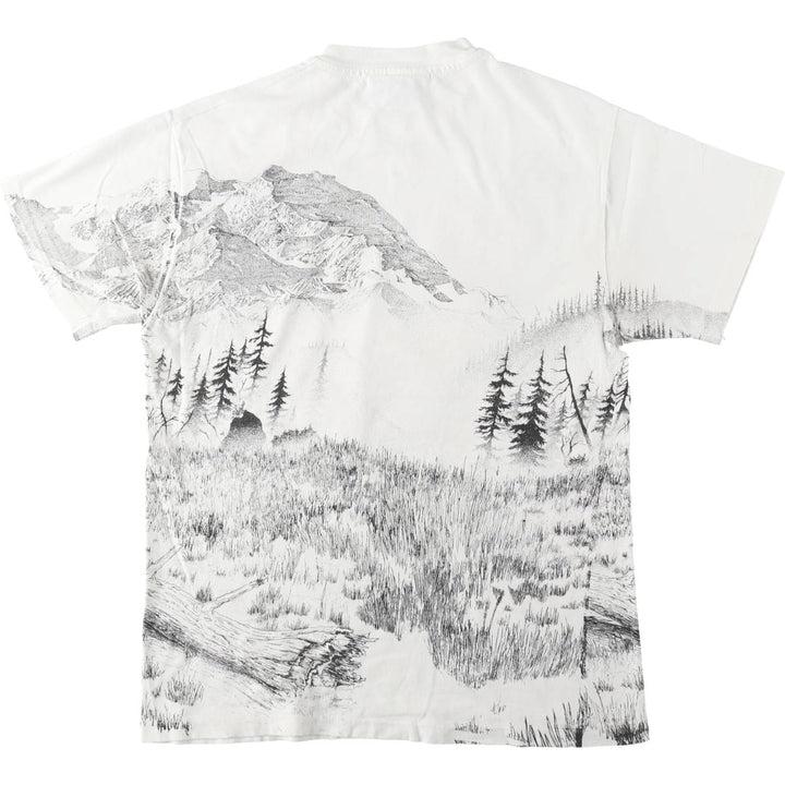 90'S LOCAL COLOR ART CLOTHES Hanes BEEFY-T Eagle Pattern All-Over Print Animal T-Shirt Made in USA Men's Size M (approx.) cotton white type Vintage Second Hand