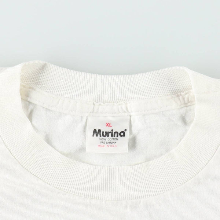 90'S MURINA Cat Pattern Animal T-Shirt, Made in USA, Men's XL equivalent, Vintage cotton white type Vintage Second Hand