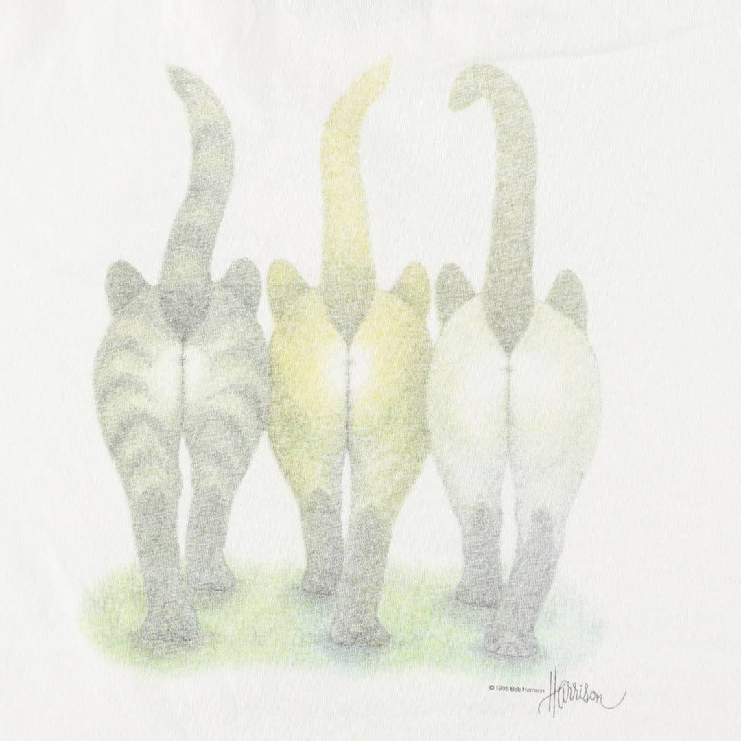 90'S MURINA Cat Pattern Animal T-Shirt, Made in USA, Men's XL equivalent, Vintage cotton white type Vintage Second Hand