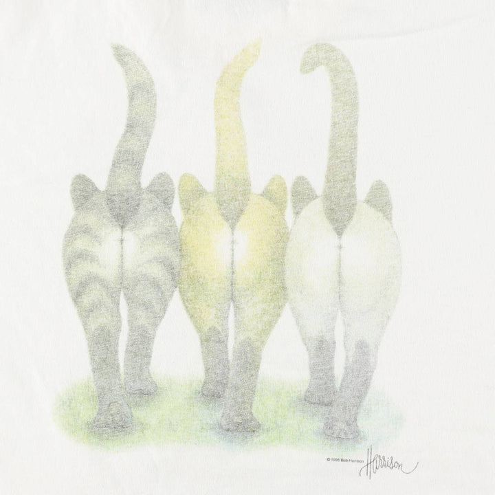 90'S MURINA Cat Pattern Animal T-Shirt, Made in USA, Men's XL equivalent, Vintage cotton white type Vintage Second Hand