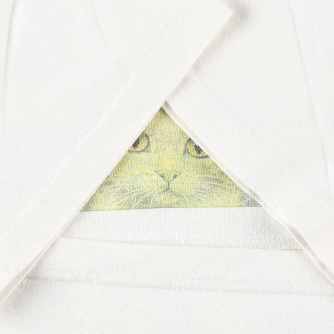 90'S MURINA Cat Pattern Animal T-Shirt, Made in USA, Men's XL equivalent, Vintage cotton white type Vintage Second Hand