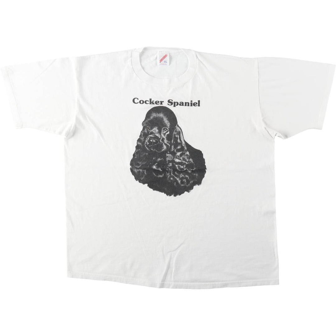 80s-90'S JERSEYS Cocker Spaniel Dog Print Animal T-Shirt, Made in USA, Men's XL (approx.) Vintage cotton white type Vintage Second Hand