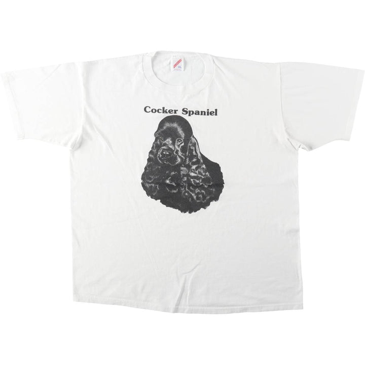 80s-90'S JERSEYS Cocker Spaniel Dog Print Animal T-Shirt, Made in USA, Men's XL (approx.) Vintage cotton white type Vintage Second Hand