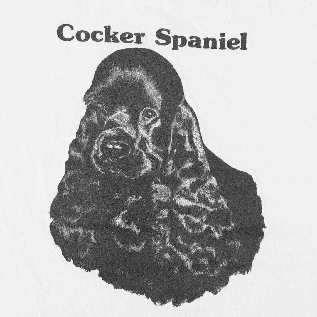 80s-90'S JERSEYS Cocker Spaniel Dog Print Animal T-Shirt, Made in USA, Men's XL (approx.) Vintage cotton white type Vintage Second Hand