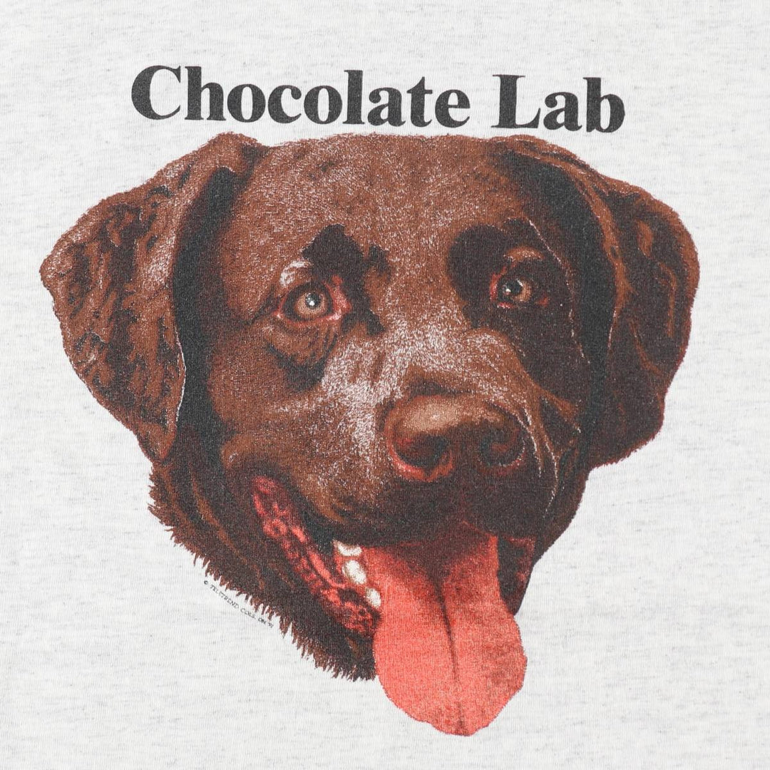 90'S ONEITA POWER-T CHOCOLATE LAB Dog Print Animal T-Shirt, Made in USA, Men's Size L (Equivalent), Vintage cotton gray type Vintage Second Hand