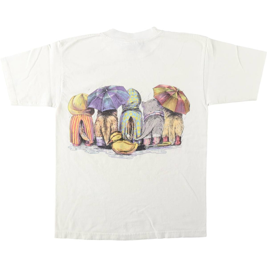 90'S PRINTS OF TAILS Cat Pattern Animal T-Shirt, Made in USA, Men's Size M (Equivalent), Vintage cotton white type Vintage Second Hand