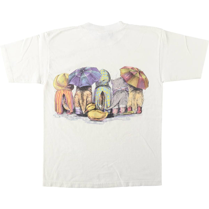 90'S PRINTS OF TAILS Cat Pattern Animal T-Shirt, Made in USA, Men's Size M (Equivalent), Vintage cotton white type Vintage Second Hand