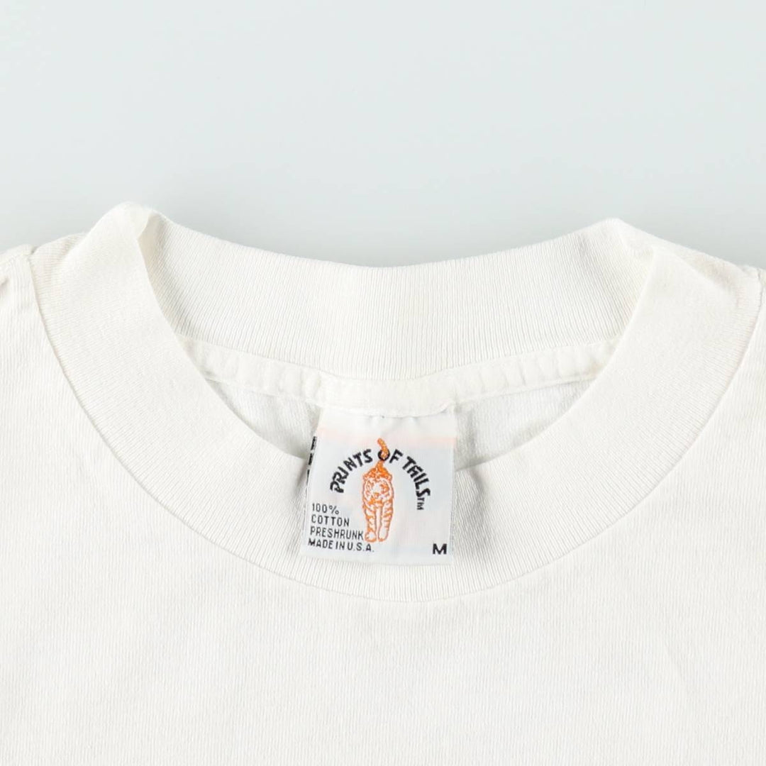 90'S PRINTS OF TAILS Cat Pattern Animal T-Shirt, Made in USA, Men's Size M (Equivalent), Vintage cotton white type Vintage Second Hand