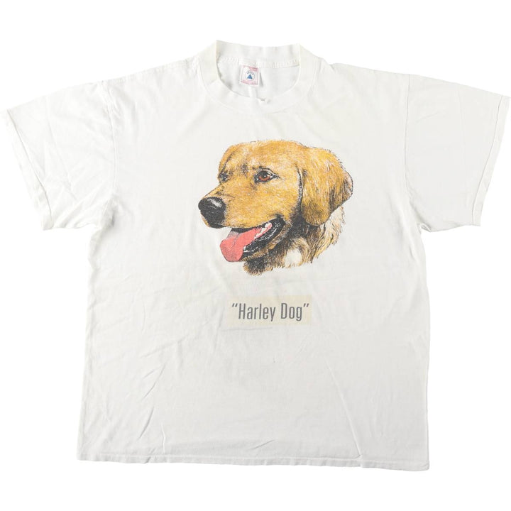 90'S Delta (DELTA) Dog Print Animal T-Shirt, Made in USA, Men's Size L (Equivalent), Vintage cotton white type Vintage Second Hand
