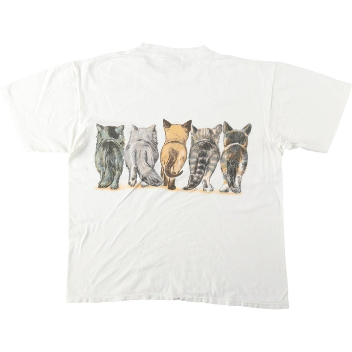 90'S ONEITA POWER-T Cat Pattern Animal T-Shirt, Made in USA, Men's Size L (Equivalent), Vintage cotton white type Vintage Second Hand