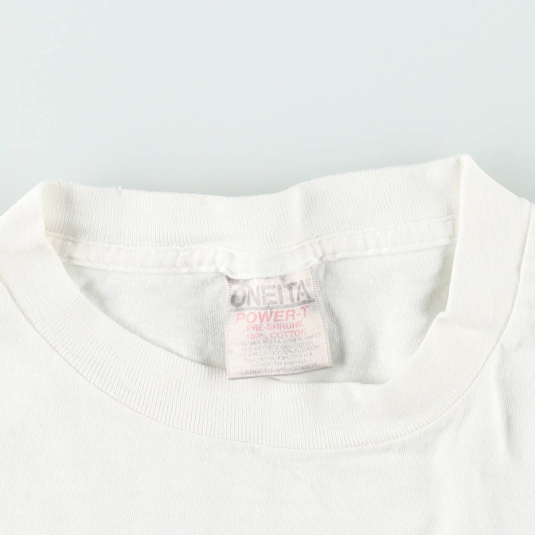 90'S ONEITA POWER-T Cat Pattern Animal T-Shirt, Made in USA, Men's Size L (Equivalent), Vintage cotton white type Vintage Second Hand
