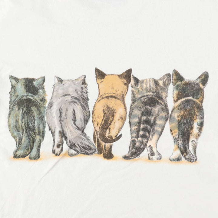 90'S ONEITA POWER-T Cat Pattern Animal T-Shirt, Made in USA, Men's Size L (Equivalent), Vintage cotton white type Vintage Second Hand
