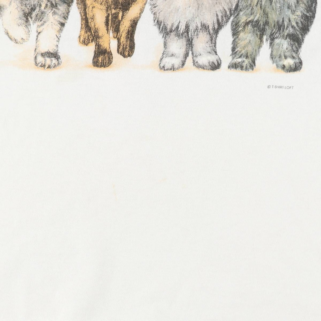 90'S ONEITA POWER-T Cat Pattern Animal T-Shirt, Made in USA, Men's Size L (Equivalent), Vintage cotton white type Vintage Second Hand