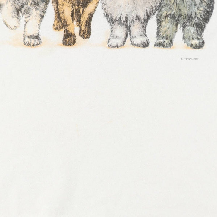 90'S ONEITA POWER-T Cat Pattern Animal T-Shirt, Made in USA, Men's Size L (Equivalent), Vintage cotton white type Vintage Second Hand