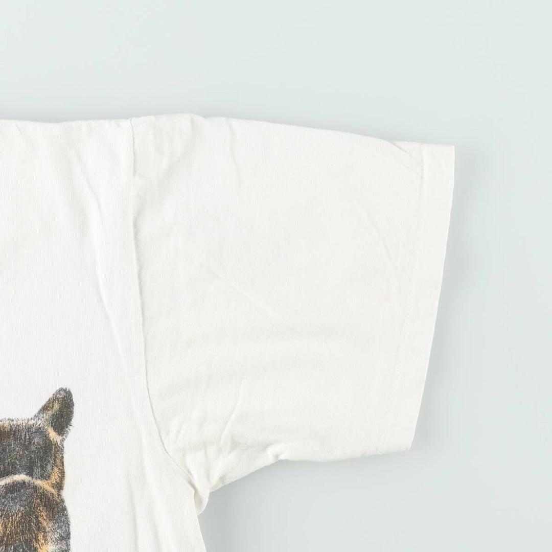 90'S ONEITA POWER-T Cat Pattern Animal T-Shirt, Made in USA, Men's Size L (Equivalent), Vintage cotton white type Vintage Second Hand
