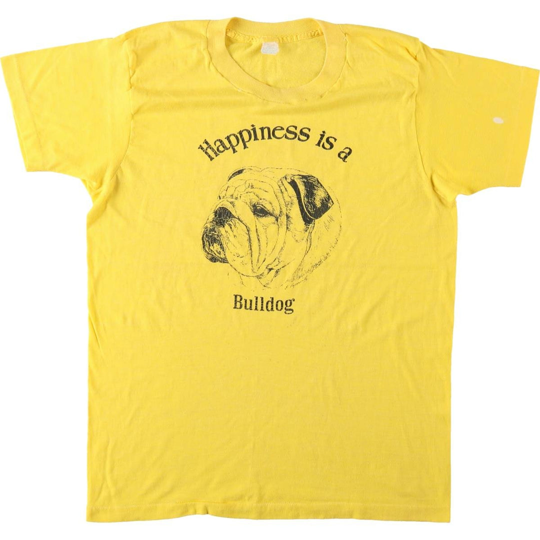 70s-80'S UNION UNDERWEAR BULLDOG Bulldog Animal T-Shirt, Made in USA, Men's Size L (Equivalent), Vintage cotton yellow type Vintage Second Hand