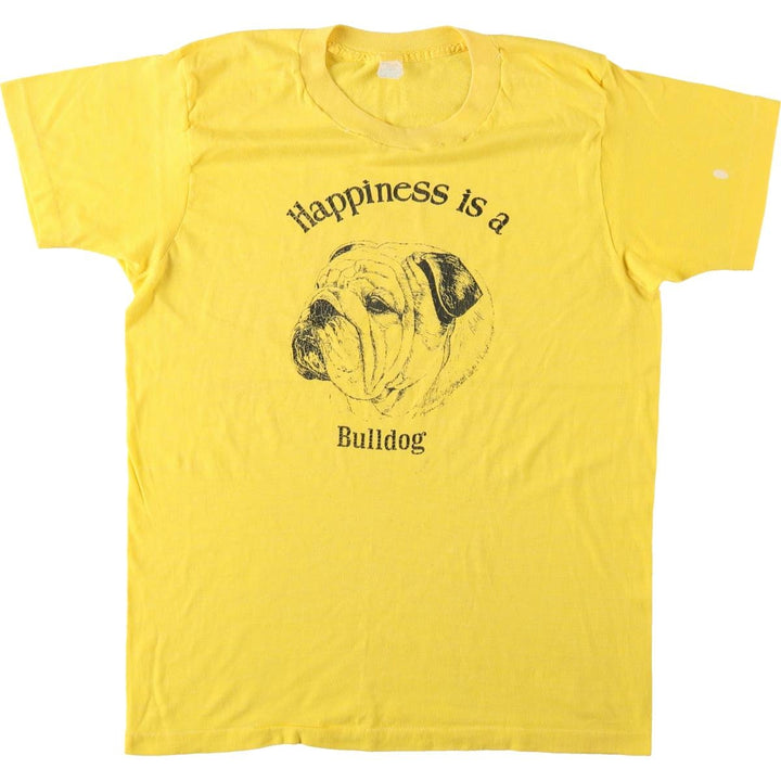 70s-80'S UNION UNDERWEAR BULLDOG Bulldog Animal T-Shirt, Made in USA, Men's Size L (Equivalent), Vintage cotton yellow type Vintage Second Hand