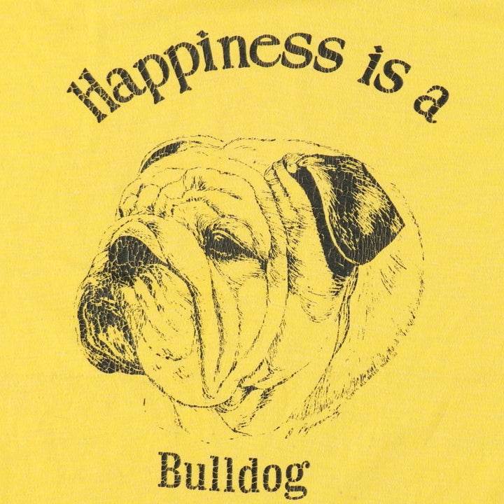 70s-80'S UNION UNDERWEAR BULLDOG Bulldog Animal T-Shirt, Made in USA, Men's Size L (Equivalent), Vintage cotton yellow type Vintage Second Hand