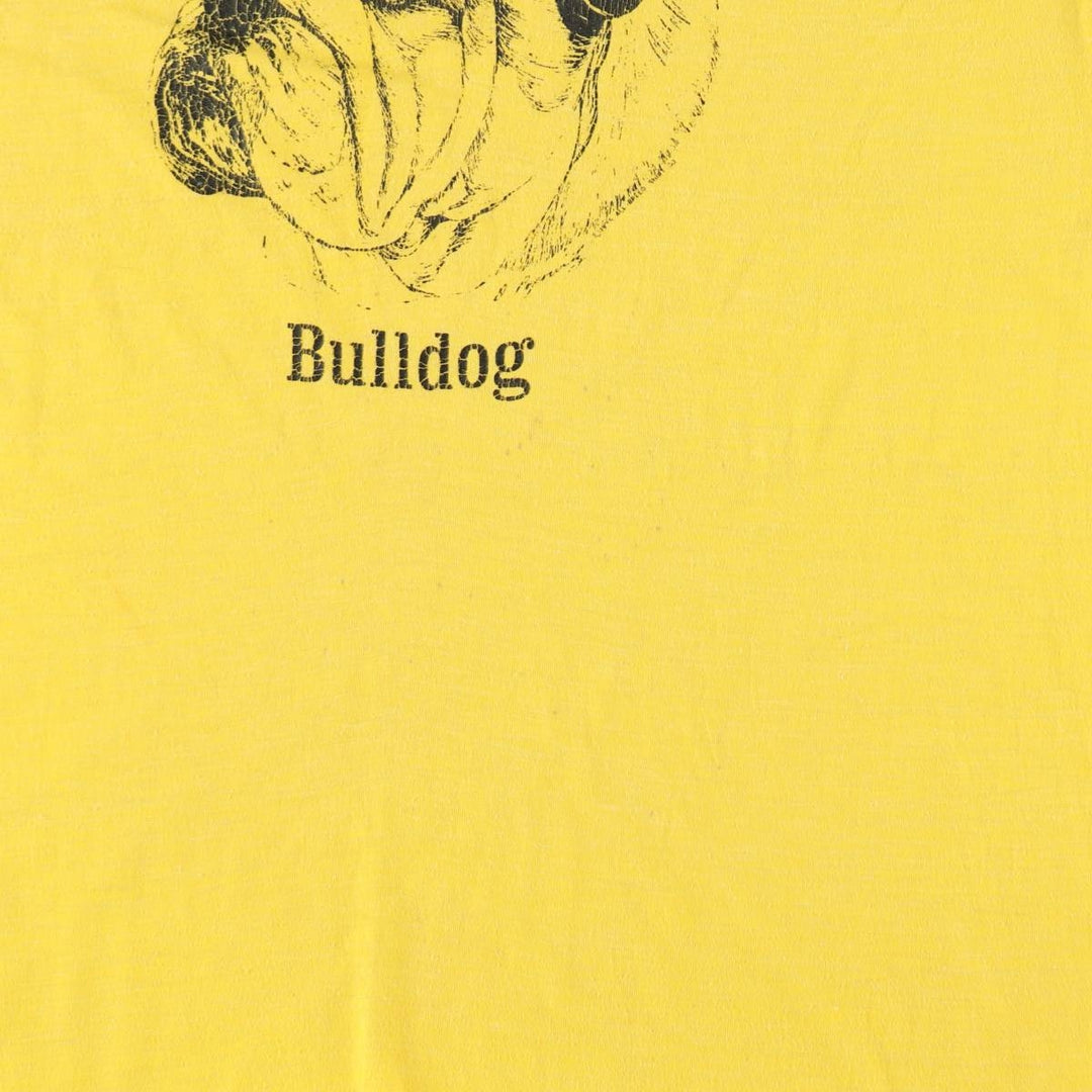 70s-80'S UNION UNDERWEAR BULLDOG Bulldog Animal T-Shirt, Made in USA, Men's Size L (Equivalent), Vintage cotton yellow type Vintage Second Hand