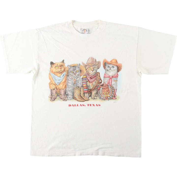 90'S PRINTS OF TAILS Cat Pattern Animal T-shirt Made in USA Men's XL Vintage cotton white type Vintage Second Hand