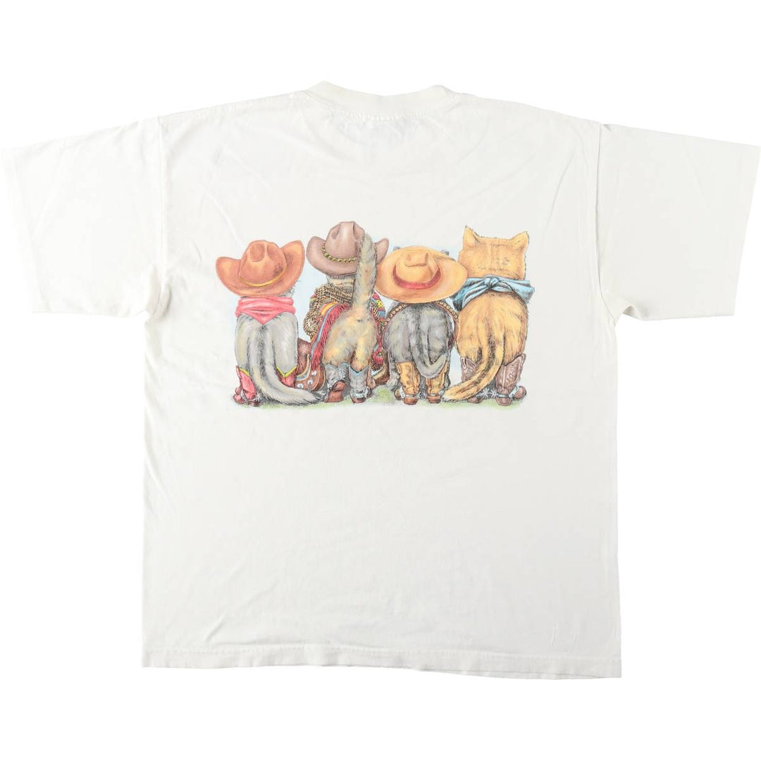 90'S PRINTS OF TAILS Cat Pattern Animal T-shirt Made in USA Men's XL Vintage cotton white type Vintage Second Hand