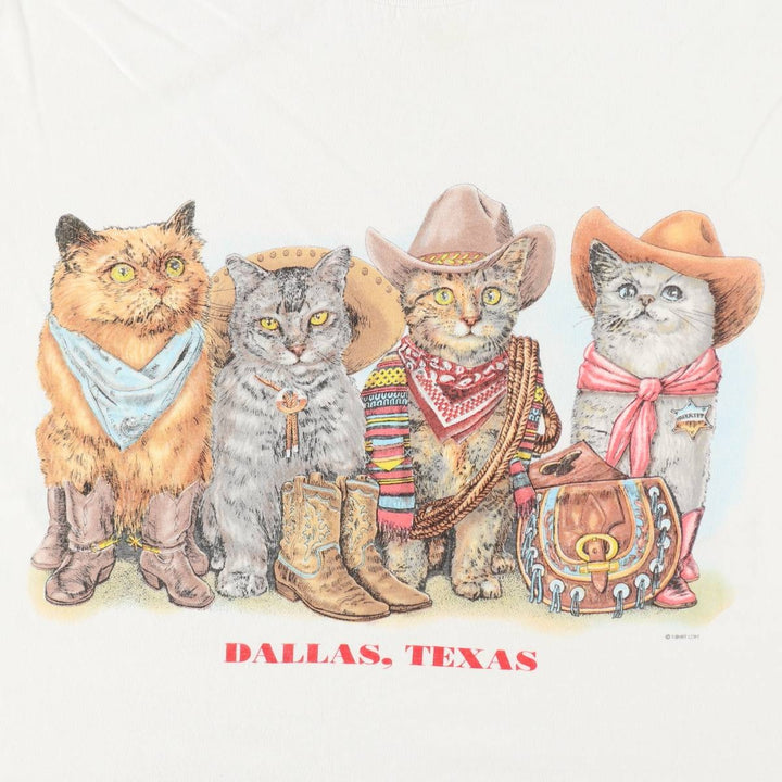 90'S PRINTS OF TAILS Cat Pattern Animal T-shirt Made in USA Men's XL Vintage cotton white type Vintage Second Hand