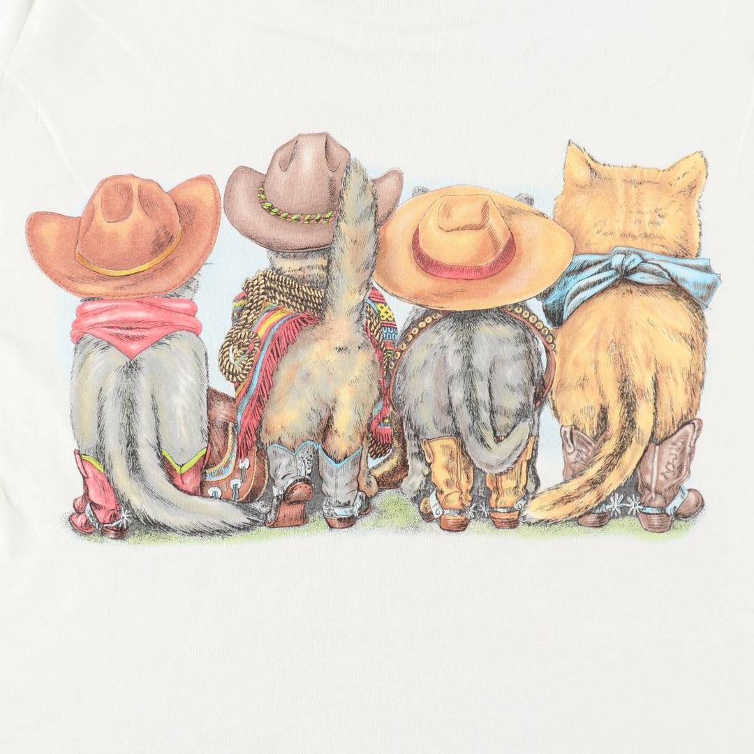 90'S PRINTS OF TAILS Cat Pattern Animal T-shirt Made in USA Men's XL Vintage cotton white type Vintage Second Hand