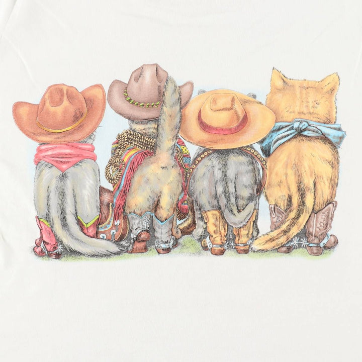 90'S PRINTS OF TAILS Cat Pattern Animal T-shirt Made in USA Men's XL Vintage cotton white type Vintage Second Hand