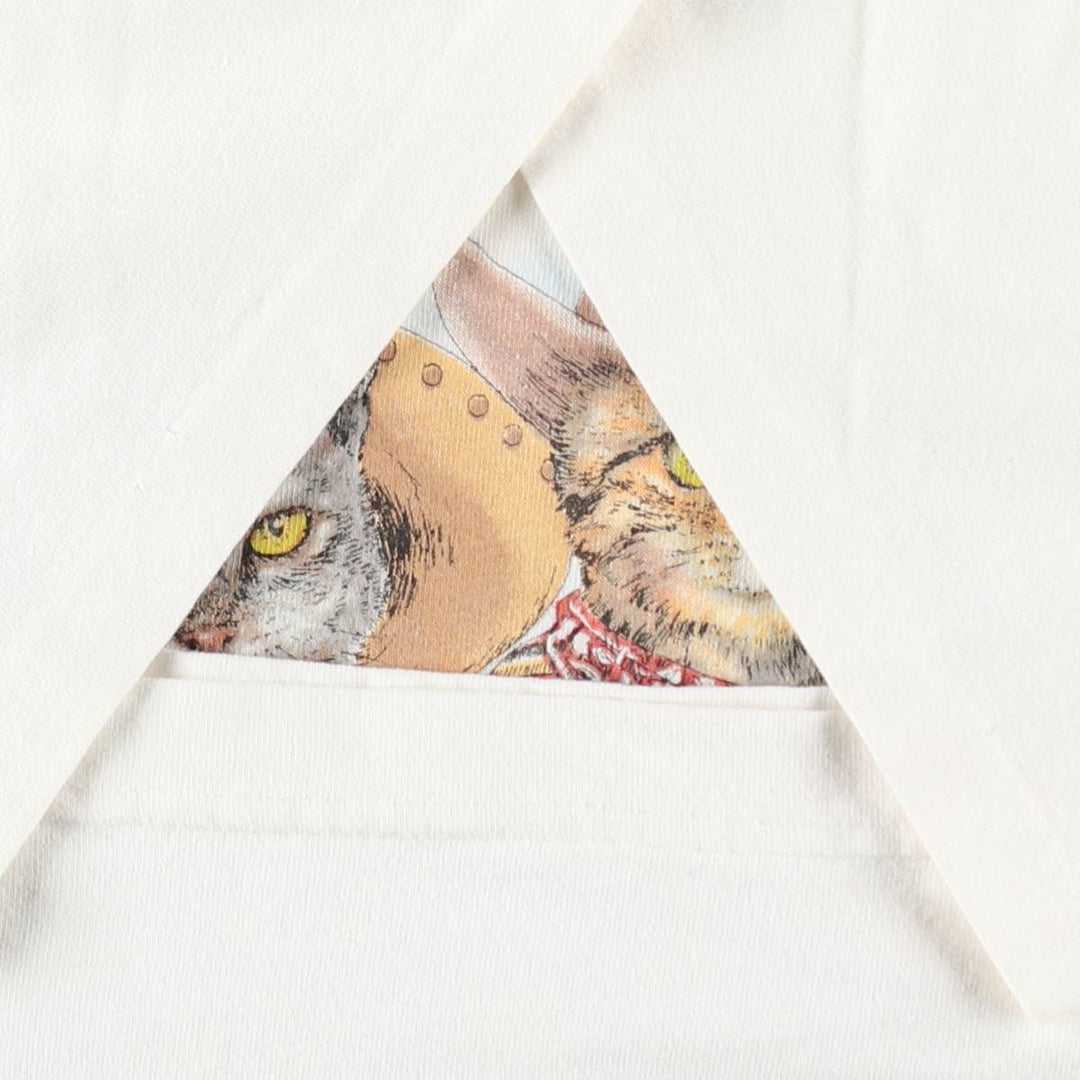 90'S PRINTS OF TAILS Cat Pattern Animal T-shirt Made in USA Men's XL Vintage cotton white type Vintage Second Hand