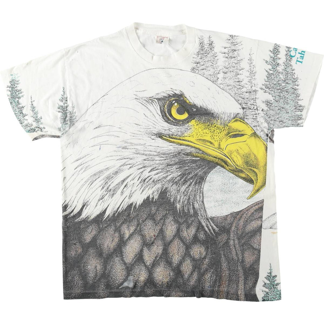 90'S Delta (DELTA) Eagle Pattern All-Over Print Animal T-Shirt, Made in USA, Men's Size L (Equivalent), Vintage cotton white type Vintage Second Hand