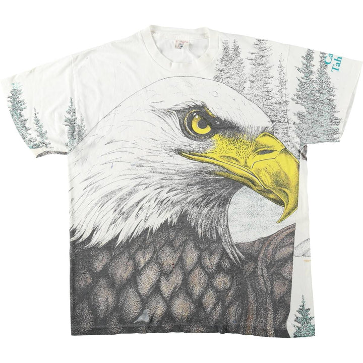 90'S Delta (DELTA) Eagle Pattern All-Over Print Animal T-Shirt, Made in USA, Men's Size L (Equivalent), Vintage cotton white type Vintage Second Hand