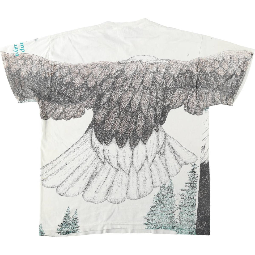 90'S Delta (DELTA) Eagle Pattern All-Over Print Animal T-Shirt, Made in USA, Men's Size L (Equivalent), Vintage cotton white type Vintage Second Hand